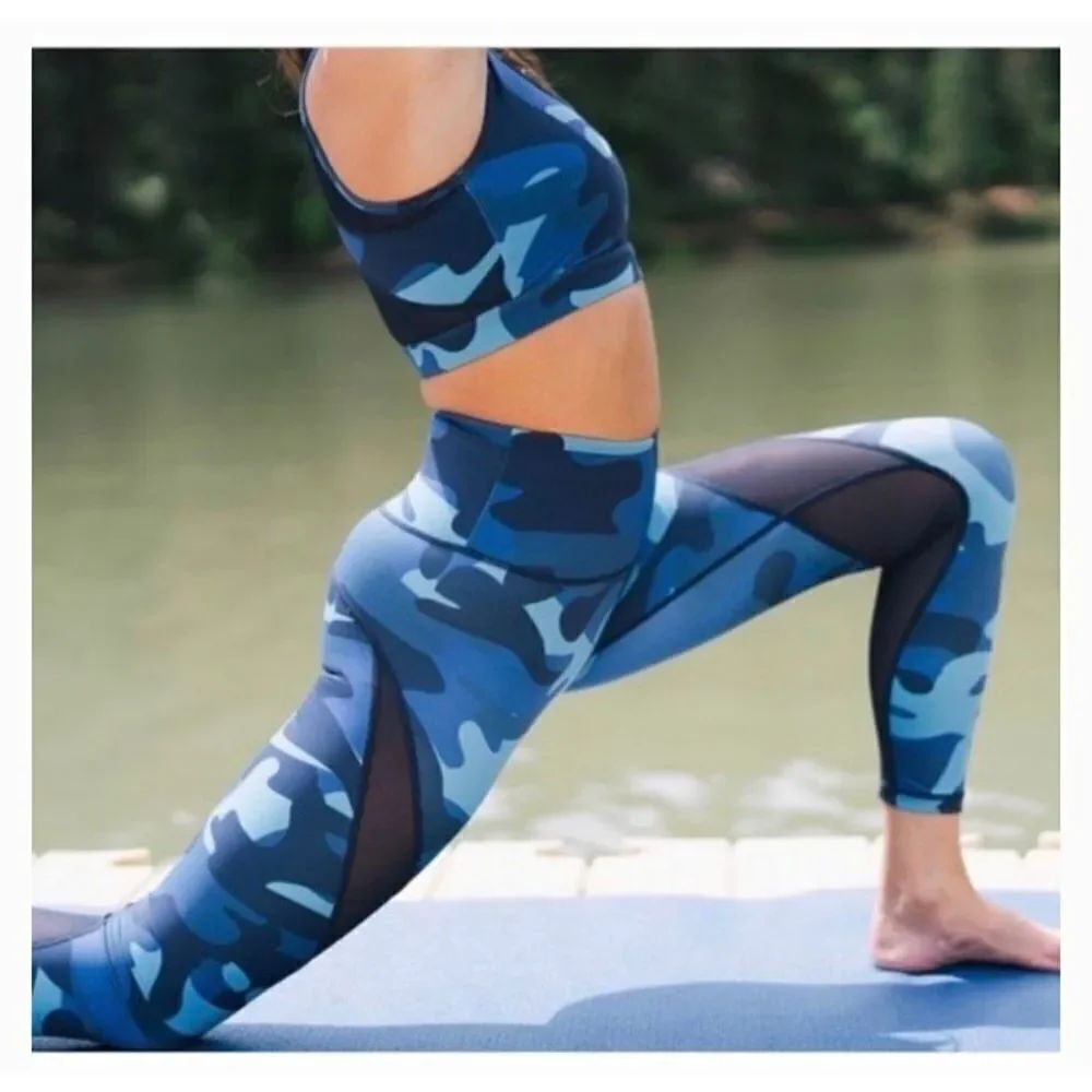 Zyia Light n Tight blue camo mesh insert 8/10 7/8 ankle leggings